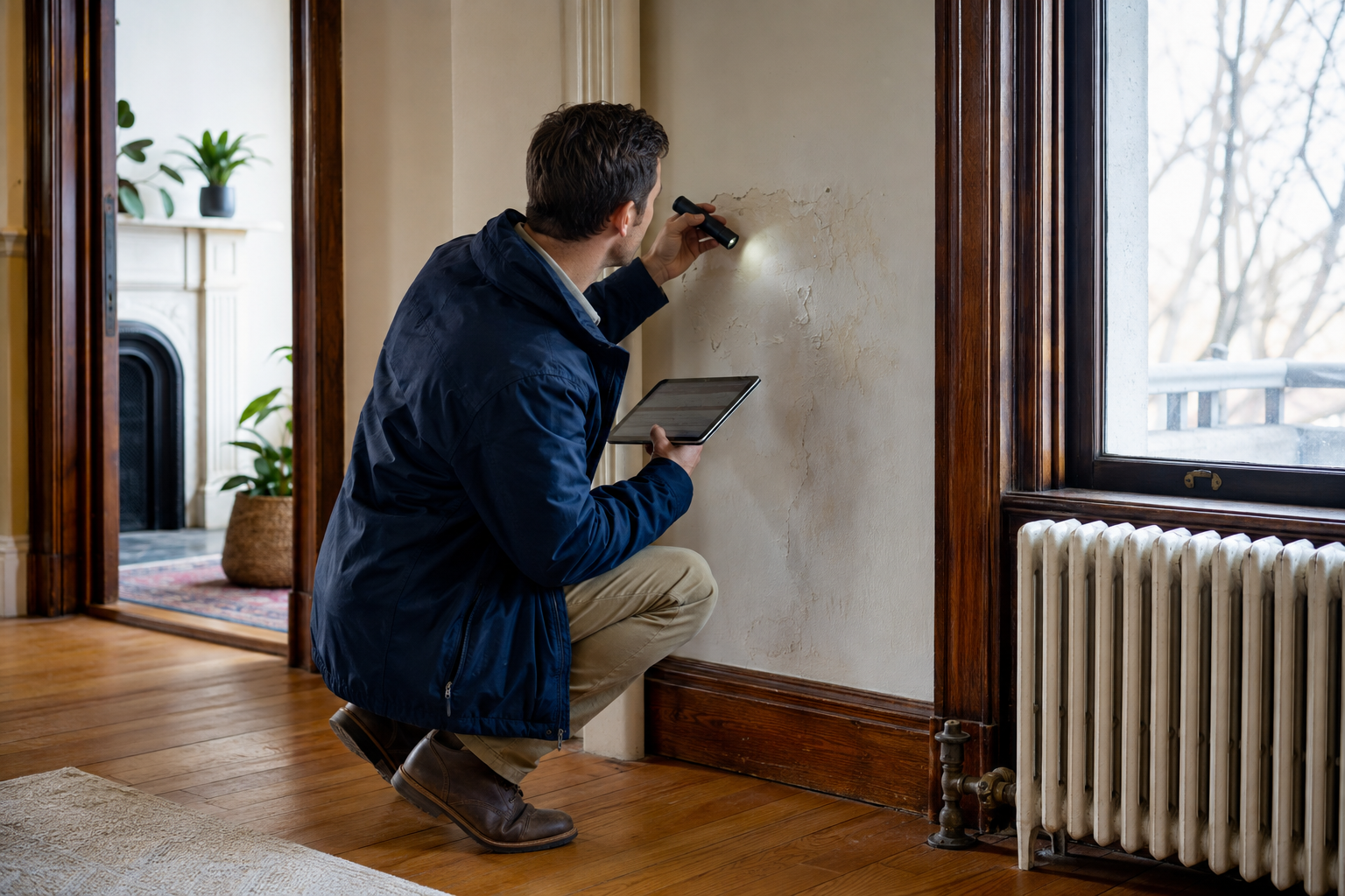 An environmental property specialist conducting a residential assessment